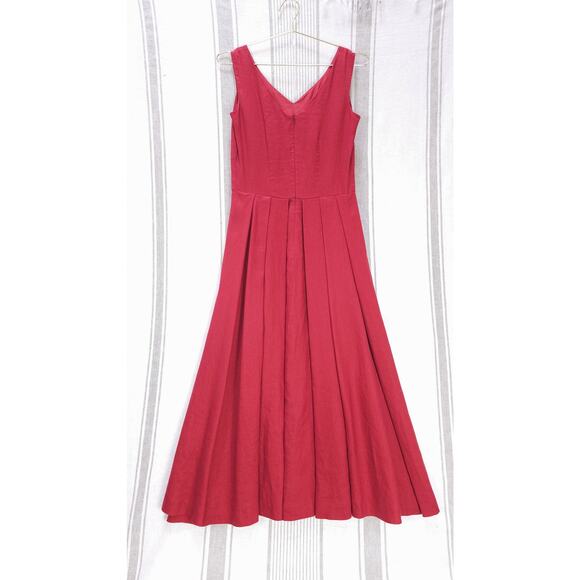 SUNDANCE Dress Red Linen Sz 4 Sundress‎ V Neck A Line Midi Dress Full Skirt - Picture 2 of 8